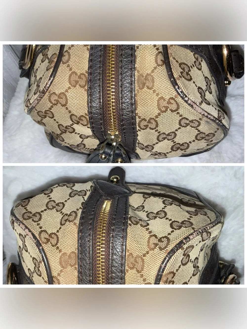 Gucci Beige GG Supreme Boston Bag with Leather Trim